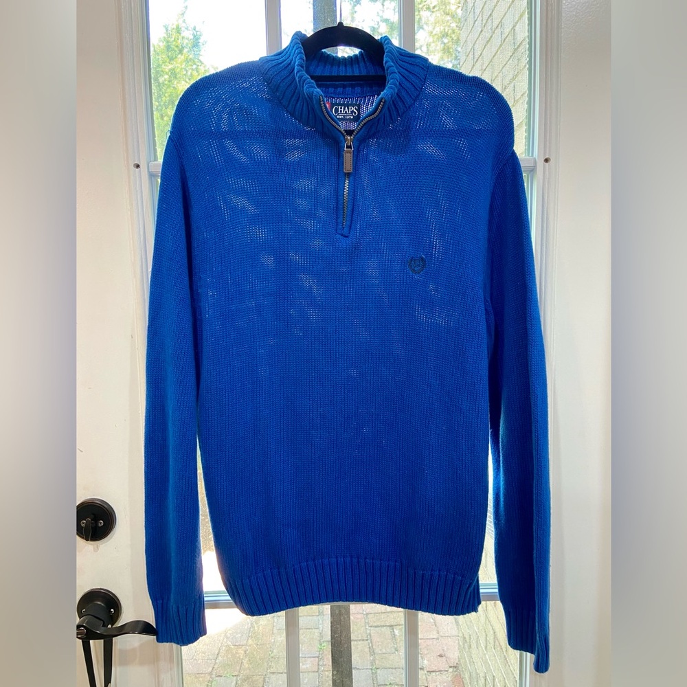 Chaps Blue Cotton Quarter Zip Sweater